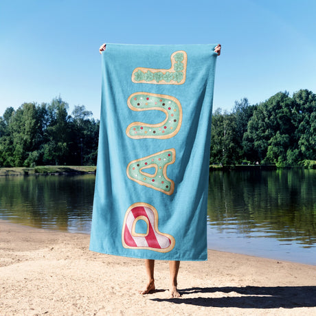 Personalised Any Name Cookie Alphabet Colour Absorbent Beach Bath Sheet Towel