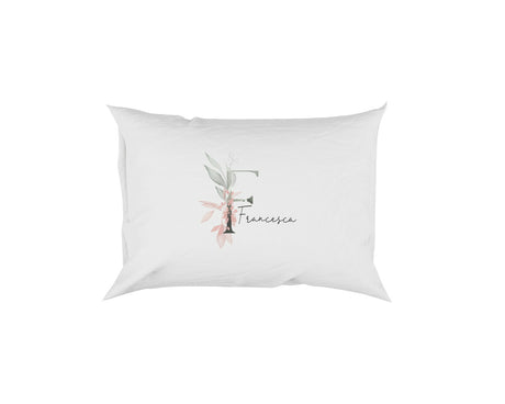 Personalised Your Name Gentle Botanical Blush Initial Letter Pillow Case Gift