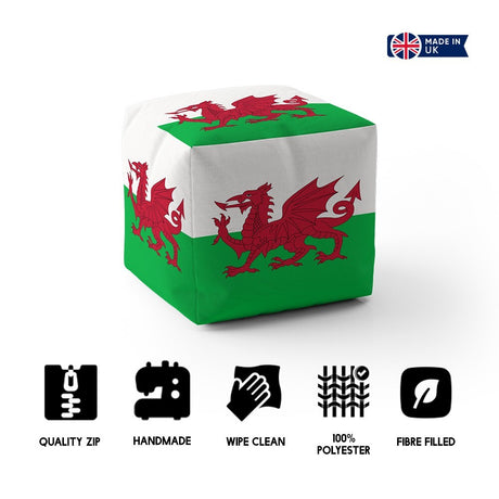 Wales Flag Welsh Dragon Ottoman Filled Pouffe Footrest Decor Inc Washable Cover