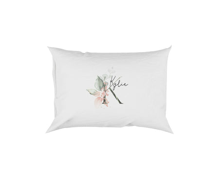 Personalised Your Name Gentle Botanical Blush Initial Letter Pillow Case Gift