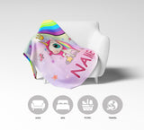 Personalised Name Unicorn Rainbow Mythical Soft Warm Fleece Blanket Decoration