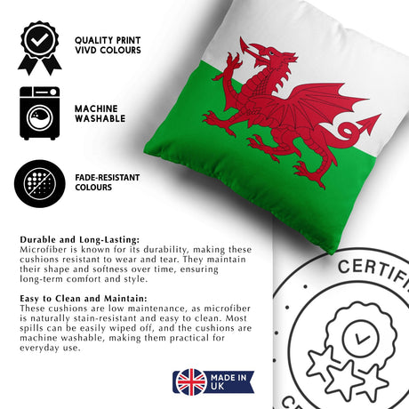 Wales Flag Welsh Dragon Soft Square Filled Cushion Decorative Throw Various Size