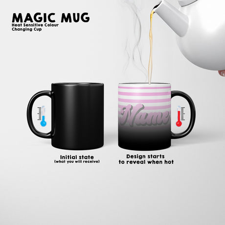 Personalised Custom Name  Stripe Retro Font Heat Sensitive Colour Changing Mug
