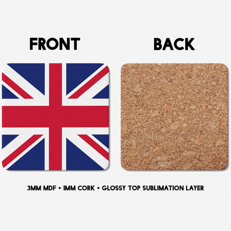 GB Flag Union Jack Flag Custom Printed Coffee Tea Mug MDF Coaster Gift Him Her