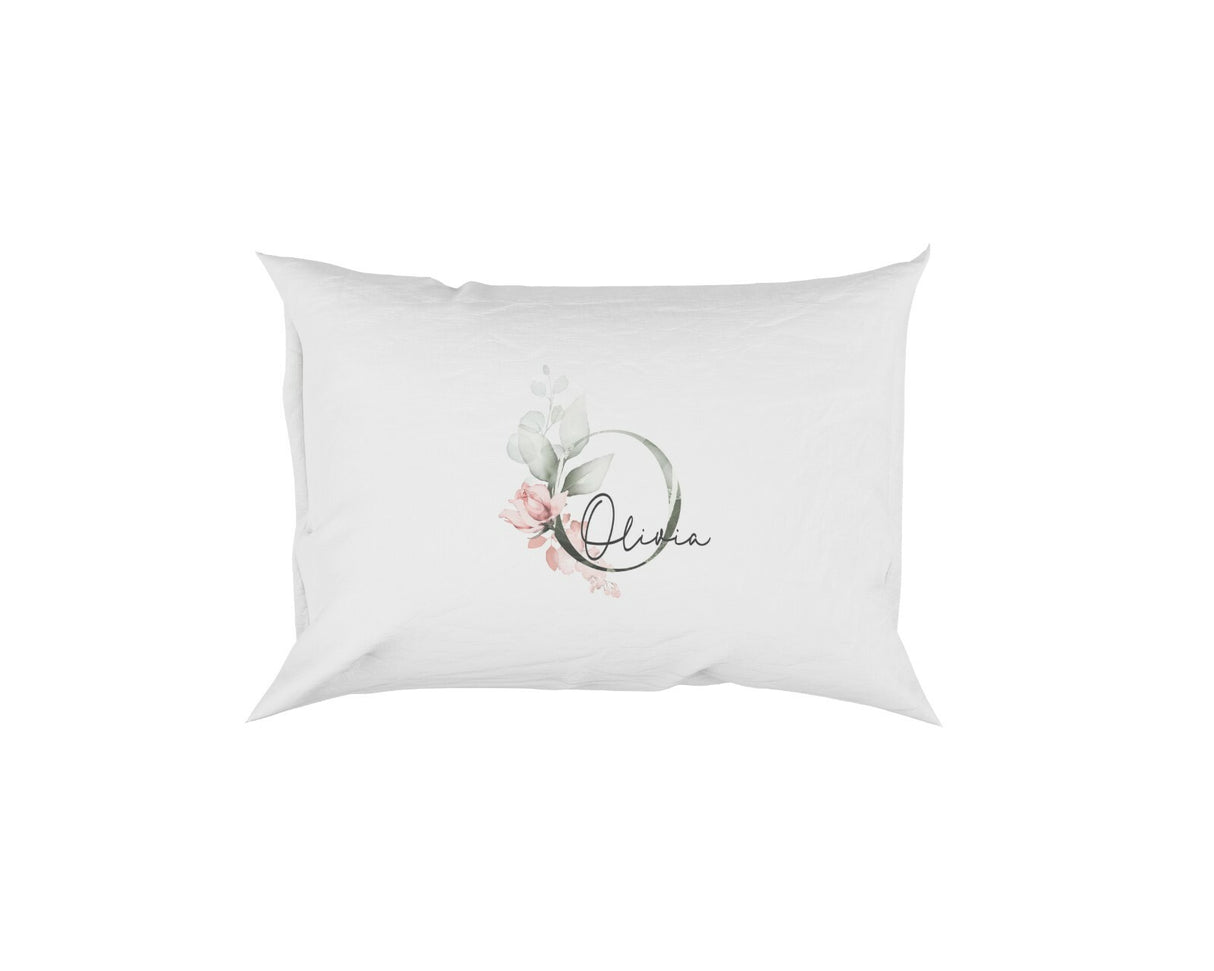 Personalised Your Name Gentle Botanical Blush Initial Letter Pillow Case Gift