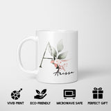 Gentle Botanical Blush Pink Name Initial Letter Tea Coffee Mug Set Gift Him Her