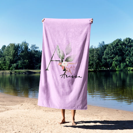 Personalised Name Botanical Blush Initial Soft Absorbent Beach Bath Sheet Towel
