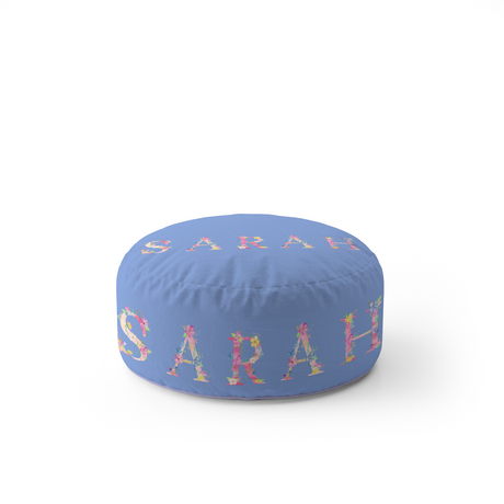 Personalised Pink Floral Alphabet Kids Font Ottoman Filled Pouffe Washable Cover