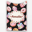 Cute Kawaii Donuts Cakes and Cupcakes with Smiling Faces Seamless  Personalised Custom Name Super Soft Fleece Blanket Bed Sofa Throw