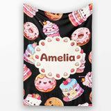 Cute Kawaii Donuts Cakes and Cupcakes with Smiling Faces Seamless  Personalised Custom Name Super Soft Fleece Blanket Bed Sofa Throw