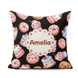 Custom Name Kawaii Donuts Cakes and Cupcakes with Faces Seamless Square Filled Cushion Throw Pillow Sofa Bed Home Decor Zip Washable UK Made