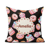 Custom Name Kawaii Donuts Cakes and Cupcakes with Faces Seamless Square Filled Cushion Throw Pillow Sofa Bed Home Decor Zip Washable UK Made