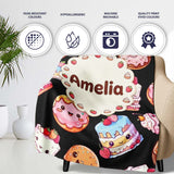 Cute Kawaii Donuts Cakes and Cupcakes with Smiling Faces Seamless  Personalised Custom Name Super Soft Fleece Blanket Bed Sofa Throw