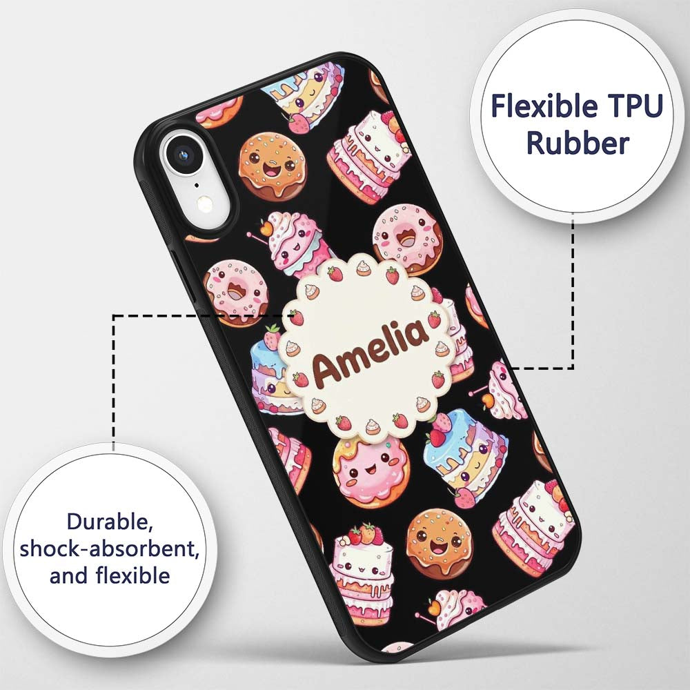 Cute Kawaii Donuts Cakes and Decorative Design Custom Name Protective Phone Case Mobile Cover Durable Everyday Smartphone Shock Resistant