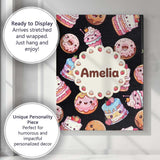 Personalised Name Cute Kawaii Donuts Cakes Custom  Unique Gift Idea Elegant Feature Canvas Wall Art Print Decor Picture Ready to Hang
