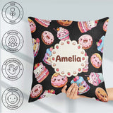 Custom Name Kawaii Donuts Cakes and Cupcakes with Faces Seamless Square Filled Cushion Throw Pillow Sofa Bed Home Decor Zip Washable UK Made