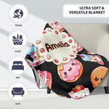 Cute Kawaii Donuts Cakes and Cupcakes with Smiling Faces Seamless  Personalised Custom Name Super Soft Fleece Blanket Bed Sofa Throw