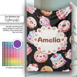 Cute Kawaii Donuts Cakes and Cupcakes with Smiling Faces Seamless  Personalised Custom Name Super Soft Fleece Blanket Bed Sofa Throw