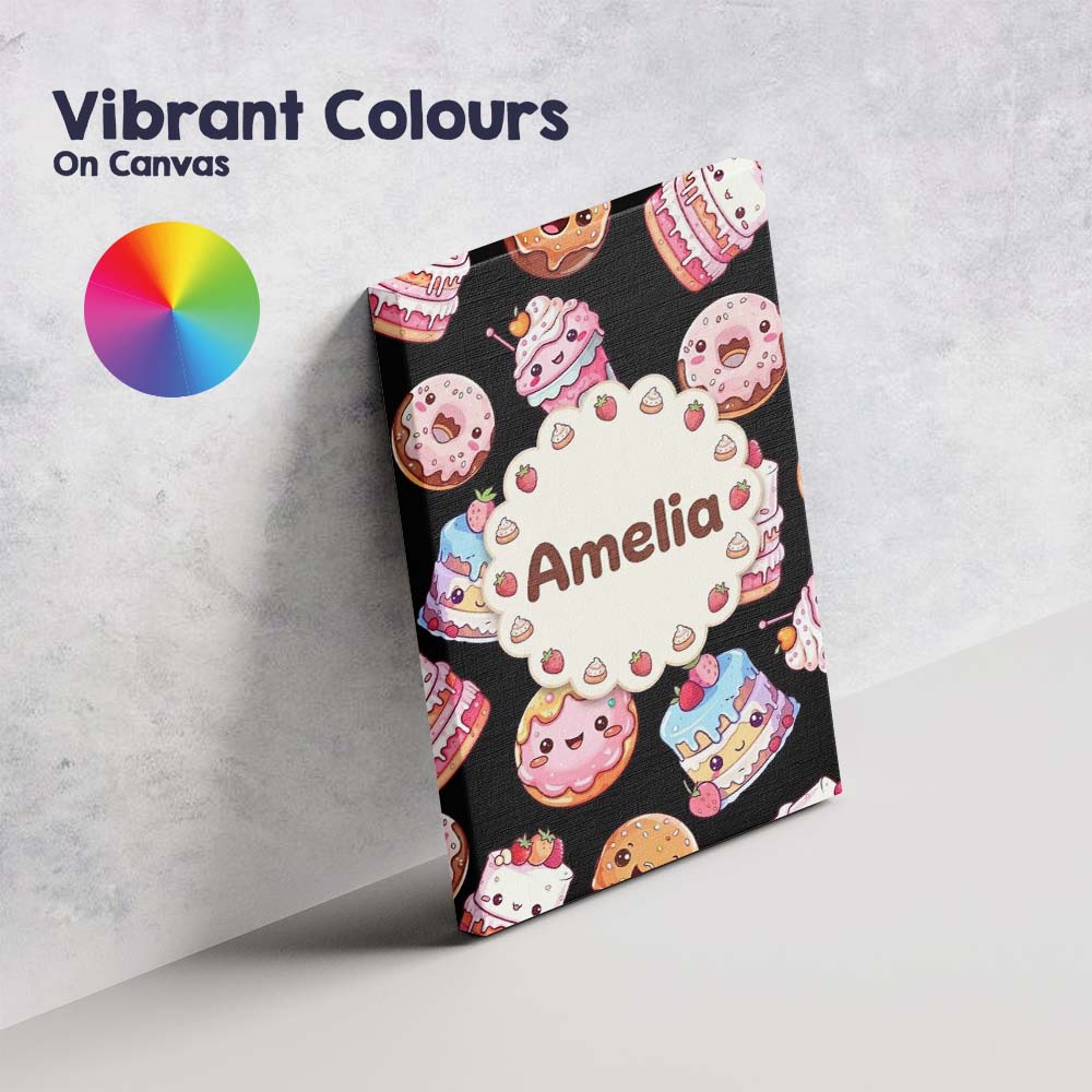 Personalised Name Cute Kawaii Donuts Cakes Custom  Unique Gift Idea Elegant Feature Canvas Wall Art Print Decor Picture Ready to Hang