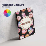 Personalised Name Cute Kawaii Donuts Cakes Custom  Unique Gift Idea Elegant Feature Canvas Wall Art Print Decor Picture Ready to Hang