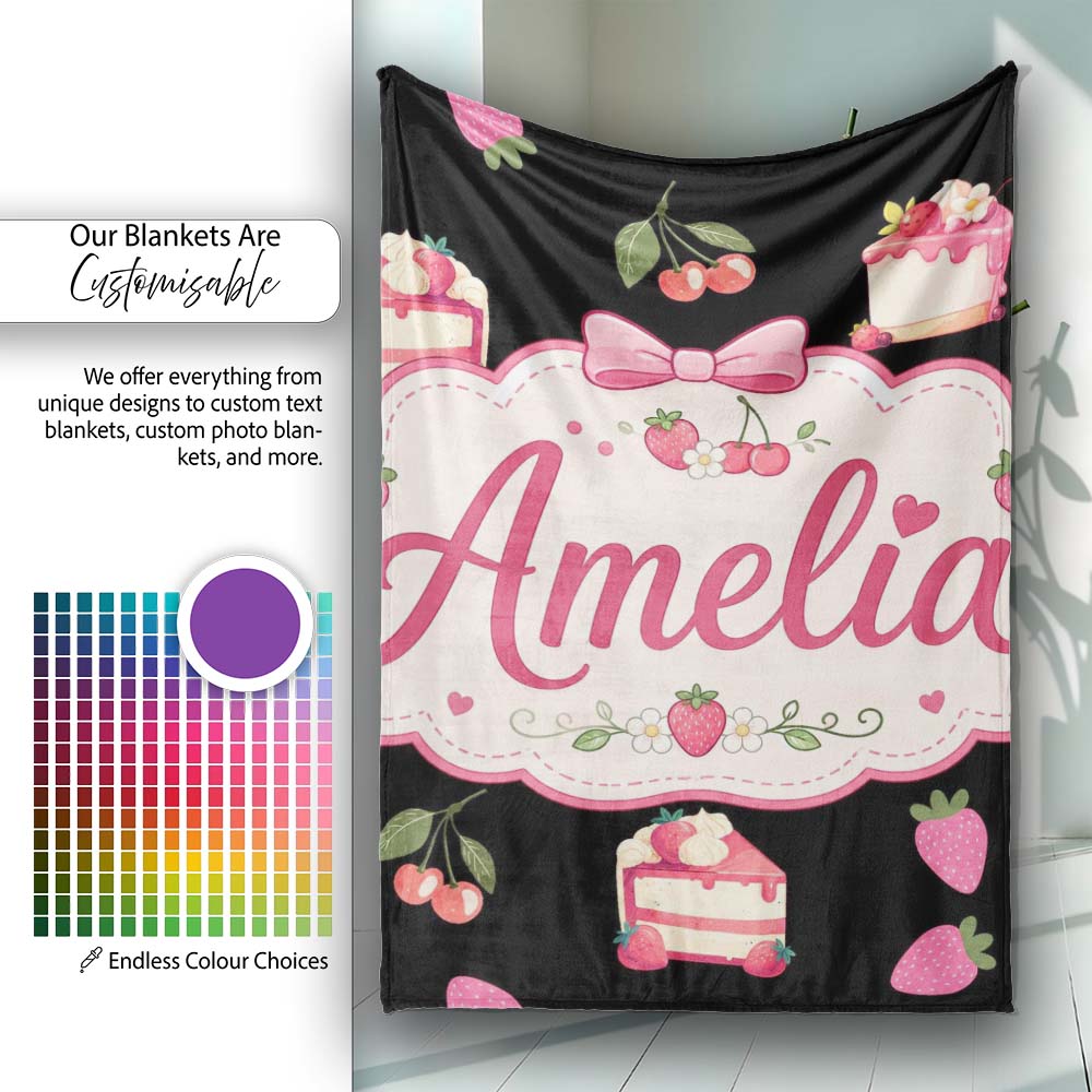 Cute Chocolate Bars and Creamy Milkshakes with Strawberries Seamless  Personalised Custom Name Super Soft Fleece Blanket Bed Sofa Throw