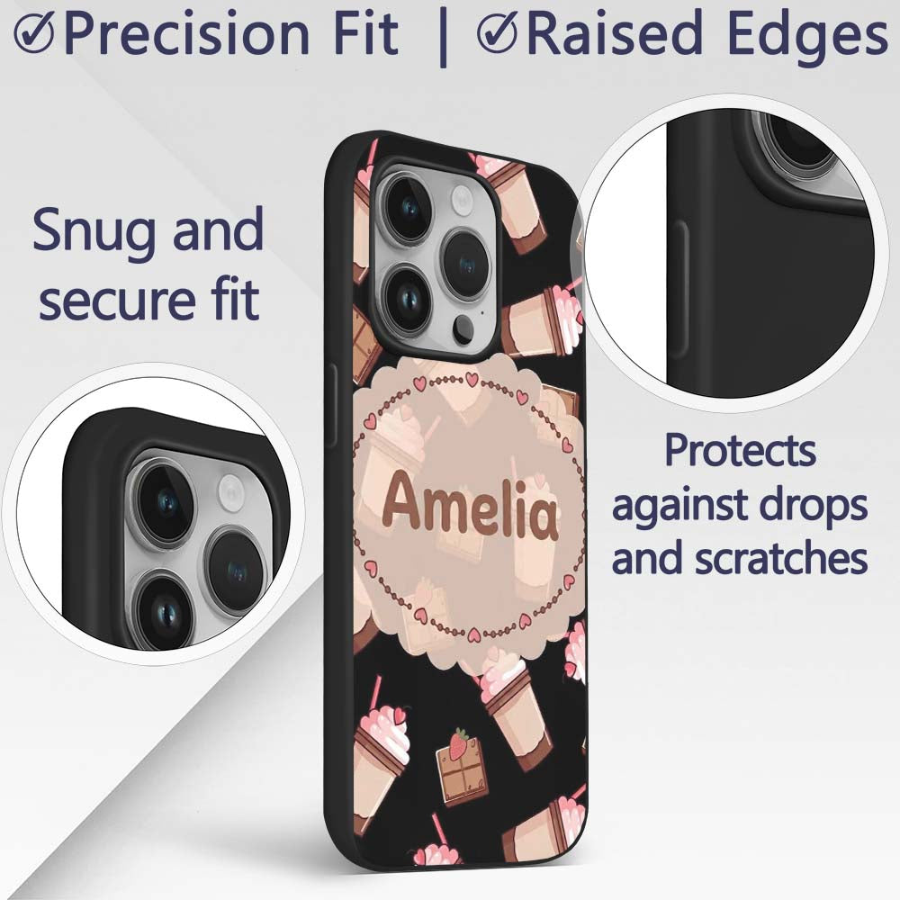 Cute Pink Donuts with Sprinkles and Happy Faces Custom Name Protective Phone Case Mobile Cover Durable Everyday Smartphone Shock Resistant