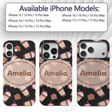 Cute Pink Donuts with Sprinkles and Happy Faces Custom Name Protective Phone Case Mobile Cover Durable Everyday Smartphone Shock Resistant