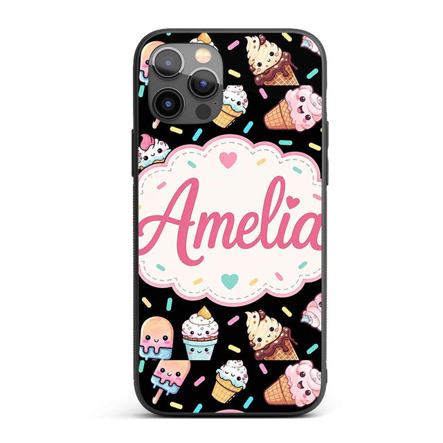 Cute Ice Cream Cones Popsicles and Sweet Treats Custom Name Protective Phone Case Mobile Cover Durable Everyday Smartphone Shock Resistant
