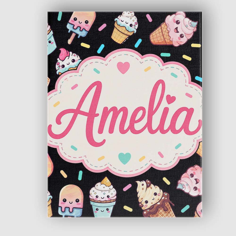 Personalised Name Cute Ice Cream Cones Custom  Modern Room Accent Elegant Feature Canvas Wall Art Print Decor Picture Ready to Hang