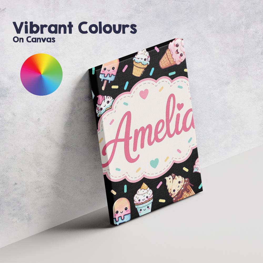 Personalised Name Cute Ice Cream Cones Custom  Modern Room Accent Elegant Feature Canvas Wall Art Print Decor Picture Ready to Hang