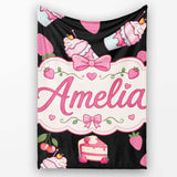 Cute Strawberry Cupcakes and Dessert Drinks Kawaii Style Seamless  Personalised Custom Name Super Soft Fleece Blanket Bed Sofa Throw