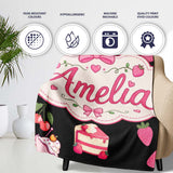Cute Strawberry Cupcakes and Dessert Drinks Kawaii Style Seamless  Personalised Custom Name Super Soft Fleece Blanket Bed Sofa Throw