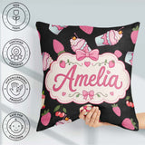 Custom Name Strawberry Cupcakes and Drinks Kawaii Style Seamless Square Filled Cushion Throw Pillow Sofa Bed Home Decor Zip Washable UK Made