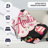 Cute Strawberry Cupcakes and Dessert Drinks Kawaii Style Seamless  Personalised Custom Name Super Soft Fleece Blanket Bed Sofa Throw