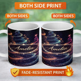 Personalized Custom Name Abstract Christmas Tree Lights Seamless Pattern Stylish Everyday Mug 11oz Ceramic Coffee Tea Mug White Large Handle