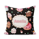 Custom Name Kawaii Desserts Candy Cakes and Sweet Treat Seamless Square Filled Cushion Throw Pillow Sofa Bed Home Decor Zip Washable UK Made