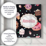 Personalised Name Cute Kawaii Desserts Custom  Modern Room Accent Elegant Feature Canvas Wall Art Print Decor Picture Ready to Hang