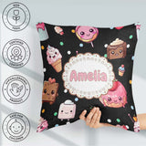Custom Name Kawaii Desserts Candy Cakes and Sweet Treat Seamless Square Filled Cushion Throw Pillow Sofa Bed Home Decor Zip Washable UK Made