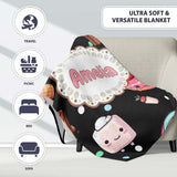 Cute Kawaii Desserts Candy Cakes and Sweet Treat Characters Seamless  Personalised Custom Name Super Soft Fleece Blanket Bed Sofa Throw