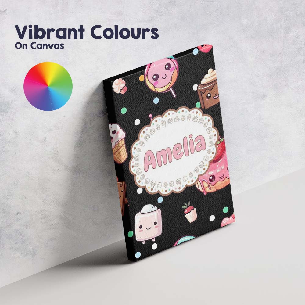 Personalised Name Cute Kawaii Desserts Custom  Modern Room Accent Elegant Feature Canvas Wall Art Print Decor Picture Ready to Hang