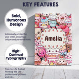 Personalised Name Cute Cartoon Cakes Donuts Custom  Bespoke Interior Contemporary Canvas Wall Art Print Decor Picture Ready to Hang