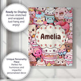 Personalised Name Cute Cartoon Cakes Donuts Custom  Bespoke Interior Contemporary Canvas Wall Art Print Decor Picture Ready to Hang