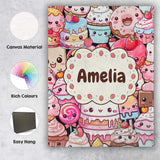 Personalised Name Cute Cartoon Cakes Donuts Custom  Bespoke Interior Contemporary Canvas Wall Art Print Decor Picture Ready to Hang
