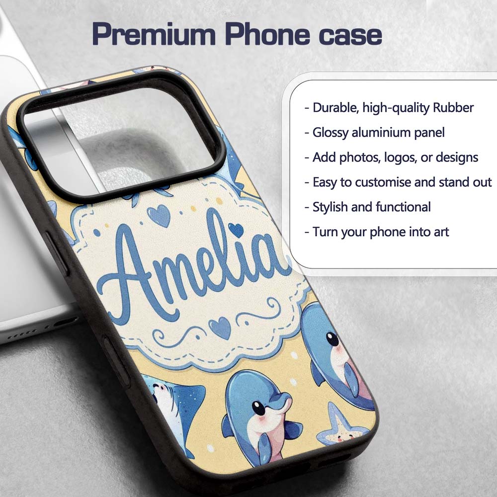 Cute Dolphins Stingrays and Decorative Design Custom Name Protective Phone Case Mobile Cover Durable Everyday Smartphone Shock Resistant