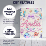 Personalised Name Cute Kawaii Mermaid Custom Modern Room Accent Creative Decorator Style Canvas Wall Art Print Decor Picture Ready to Hang
