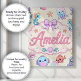 Personalised Name Cute Kawaii Mermaid Custom Modern Room Accent Creative Decorator Style Canvas Wall Art Print Decor Picture Ready to Hang