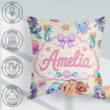 Custom Name Kawaii Mermaid Seahorse Jellyfish and Starfish Ocean Square Filled Cushion Throw Pillow Sofa Bed Home Decor Zip Washable UK Made