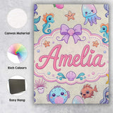 Personalised Name Cute Kawaii Mermaid Custom Modern Room Accent Creative Decorator Style Canvas Wall Art Print Decor Picture Ready to Hang