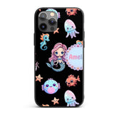 Cute Kawaii Mermaid Seahorse Decorative Design Custom Name Protective Phone Case Mobile Cover Durable Everyday Smartphone Shock Resistant