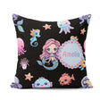 Custom Name Cute Kawaii Seahorse Jellyfish and Starfish on Black Square Filled Cushion Throw Pillow Sofa Bed Home Decor Zip Washable UK Made